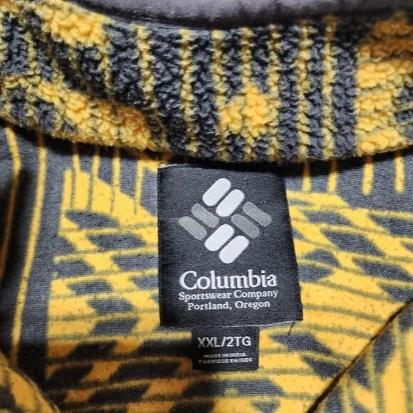 Columbia Mens XXL/2TG Aztec Pattern Fleece Pullover Sweater Yellow